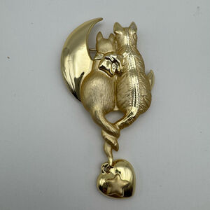 AJC Cattails Cat & Moon Brooch